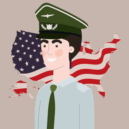 military man with usa map and flag vector illustration designのイラスト素材