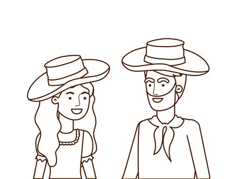 farmers couple talking with straw hat vector illustration designのイラスト素材
