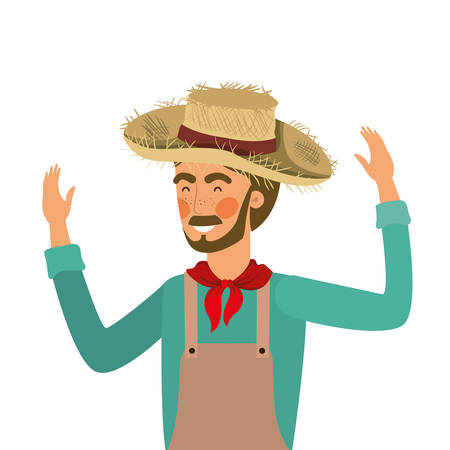 man farmer with straw hat vector illustration designのイラスト素材