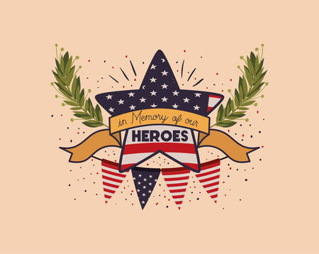 star with wreath and usa flag of memorial day emblem vector illustration designのイラスト素材