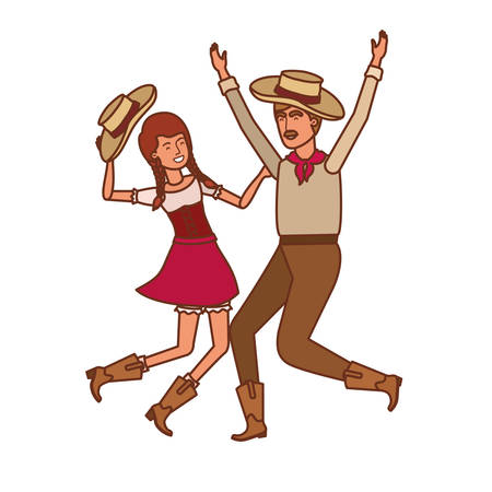 farmers couple dancing with straw hat vector illustration designのイラスト素材