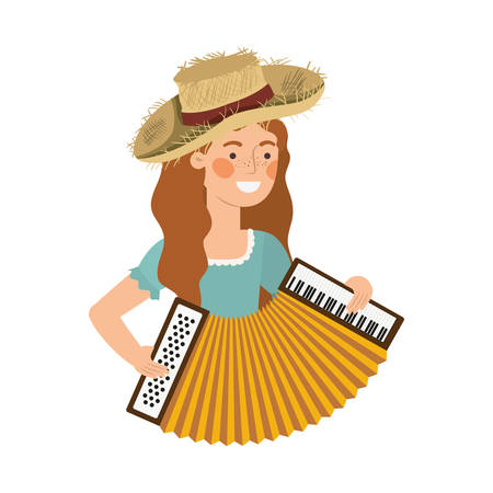 farmer woman with musical instrument vector illustration designのイラスト素材