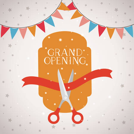 grand opening frame with scissorscuting ribbon and garlands vector illustrationのイラスト素材