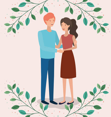 lovers couple with leafs crown characters vector illustration designのイラスト素材