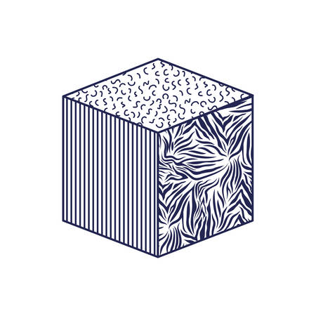 cube with animal print pattern ninetys style vector illustration designのイラスト素材