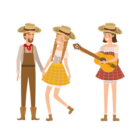 group of people farmers with musical instrument vector illustration designのイラスト素材