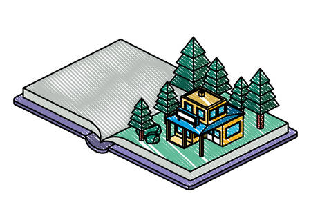 book school with field and building isometric vector illustration designのイラスト素材