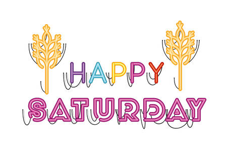 happy saturday label in neon light icon vector illustration designのイラスト素材