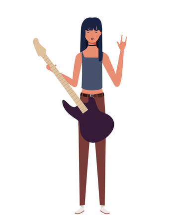 young woman with electric guitar on white background vector illustration designのイラスト素材