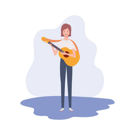 woman with acoustic guitar on white background vector illustration designのイラスト素材