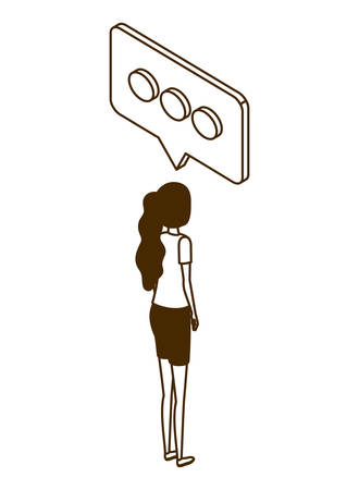 woman of back position with speech bubble on white background vector illustration designのイラスト素材