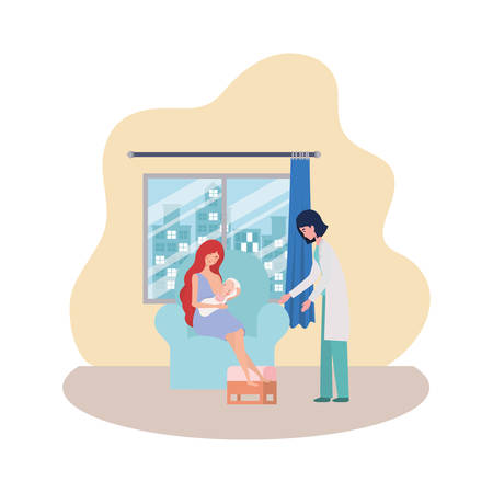 Mother with baby and doctor design, Child newborn childhood kid innocence and little theme Vector illustrationのイラスト素材