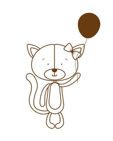 silhouette of cat with helium balloons on white background vector illustration designのイラスト素材