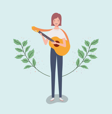 woman playing acoustic guitar character vector illustration designのイラスト素材