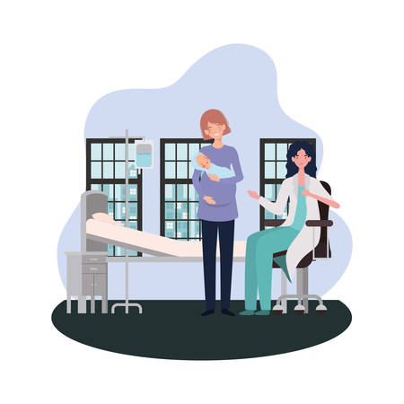 Mother with baby and doctor design, Child newborn childhood kid innocence and little theme Vector illustrationのイラスト素材