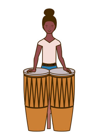 young woman with congas on white background vector illustration designのイラスト素材