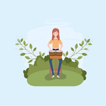 woman playing timpani drums character vector illustration designのイラスト素材