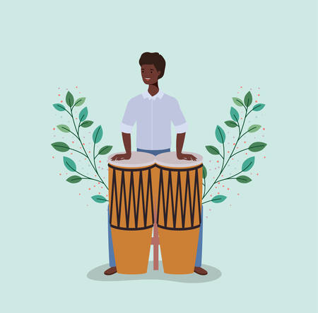 afro man playing bongos character vector illustration designのイラスト素材