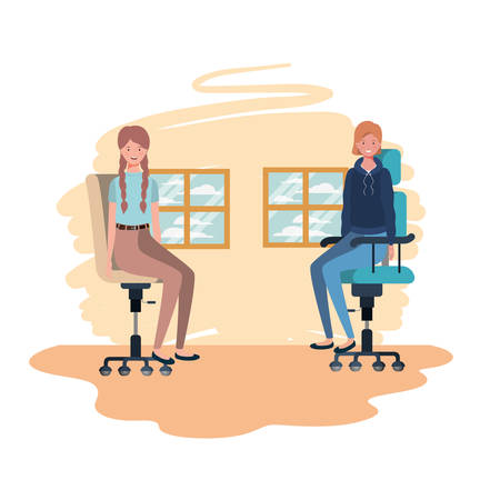 women in living room sitting in office chair vector illustration designのイラスト素材