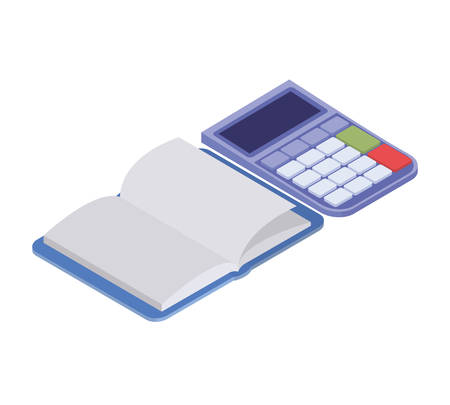 calculator with book open in white background vector illustration designのイラスト素材