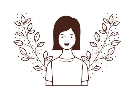 silhouette of woman with branches and leaves background vector illustration designのイラスト素材