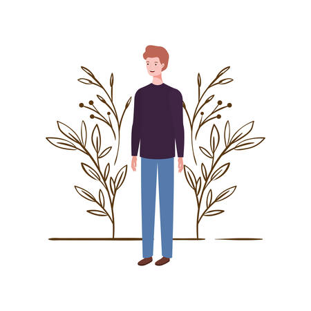 young man standing with landscape background vector illustration designのイラスト素材