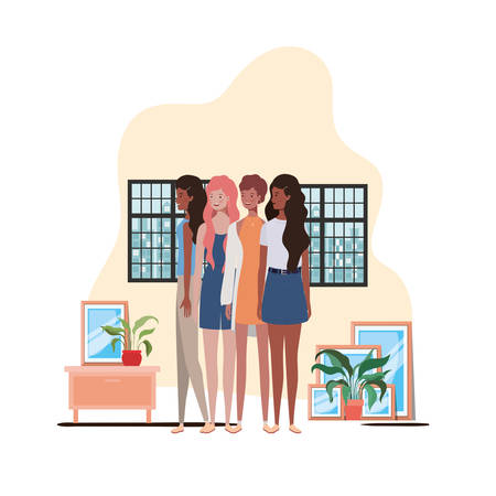 women living room with view the city by window vector illustration designのイラスト素材