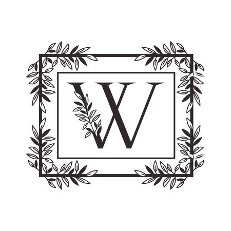letter W of the alphabet with vintage style frame vector illustration designのイラスト素材