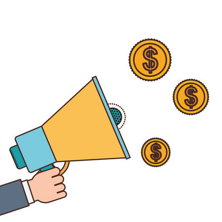 hand with megaphone and coins in white background vector illustration designのイラスト素材