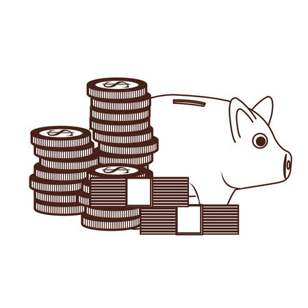 silhouette of money savings and pig on white background vector illustration designのイラスト素材