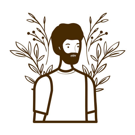 silhouette of man with landscape of branches and leaves of background vector illustration designのイラスト素材