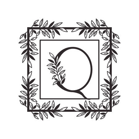 letter Q of the alphabet with vintage style frame vector illustration designのイラスト素材