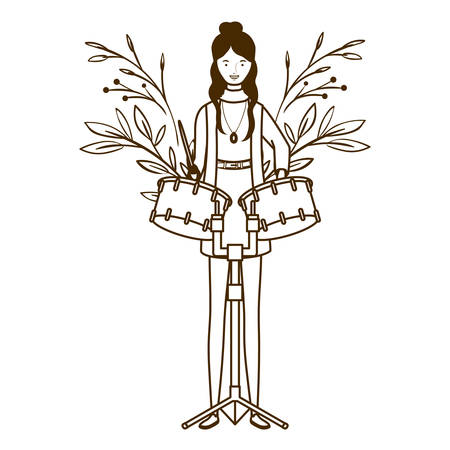 silhouette of woman with timpani on white background vector illustration designのイラスト素材