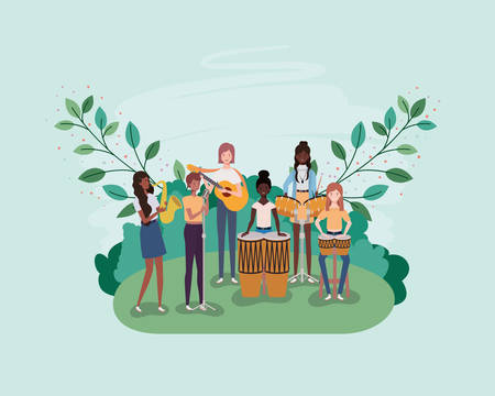 group of men playing instruments in the camp vector illustration designのイラスト素材