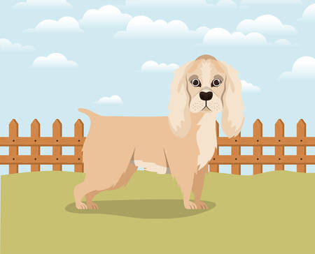 cute cocker spaniel dog pet in the camp vector illustration designのイラスト素材