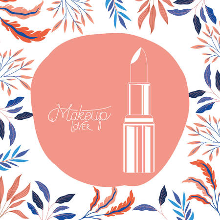 lipstick make up in floral frame vector illustration designのイラスト素材