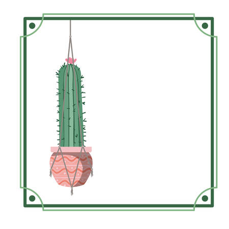 frame with cactus on macrame hangers icon vector illustration designのイラスト素材