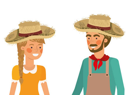farmers couple talking with straw hat vector illustration designのイラスト素材
