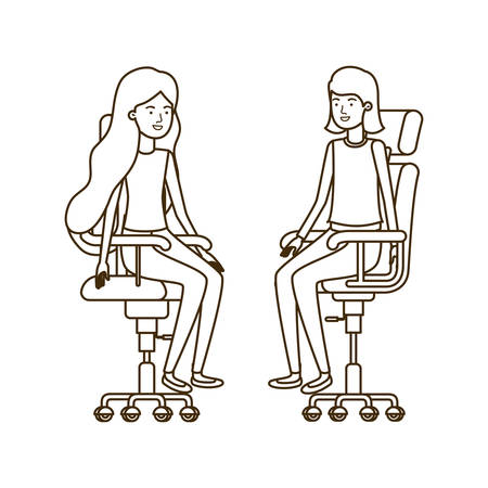 women with sitting in office chair avatar character vector illustration designのイラスト素材