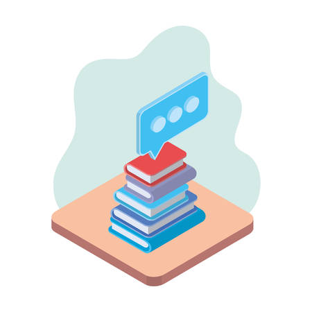stack of books with speech bubble on white background vector illustration designのイラスト素材