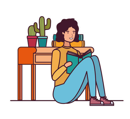 man with book in hands in living room vector illustration designのイラスト素材