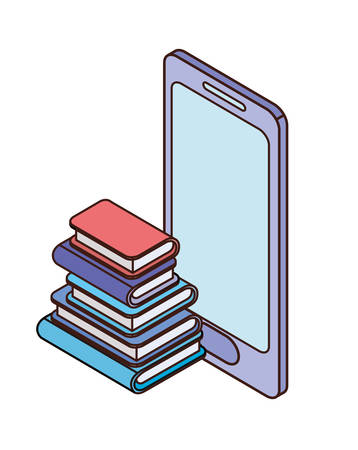 smartphone screen with stack books white background vector illustration designのイラスト素材