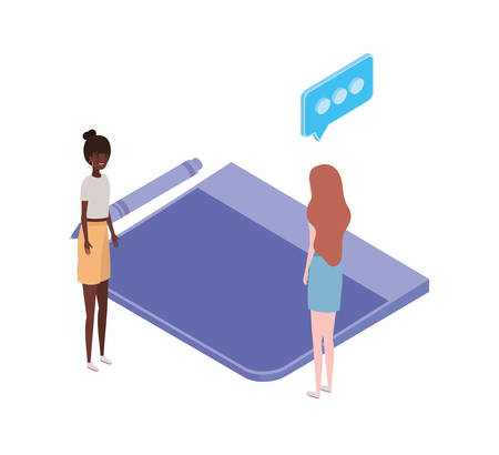 women with tablet on white background vector illustration designのイラスト素材