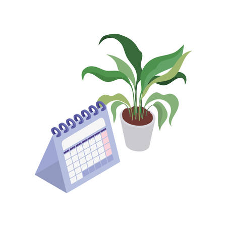 calendar reminder and houseplant on white background vector illustration designのイラスト素材