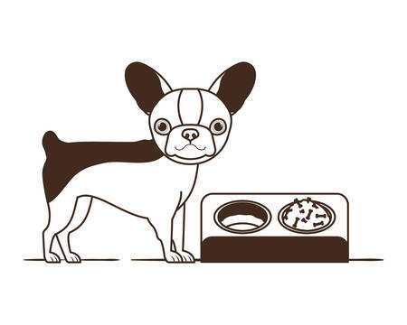 silhouette of dog with bowl and pet food on white background vector illustration designのイラスト素材