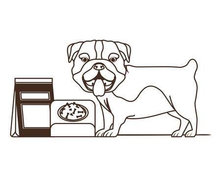 silhouette of dog with bowl and pet food on white background vector illustration designのイラスト素材
