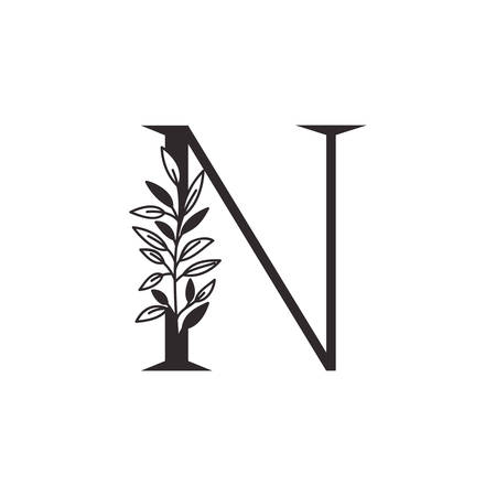 letter N of the alphabet with leaves vector illustration designのイラスト素材