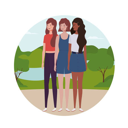 young women standing with landscape background vector illustration designのイラスト素材