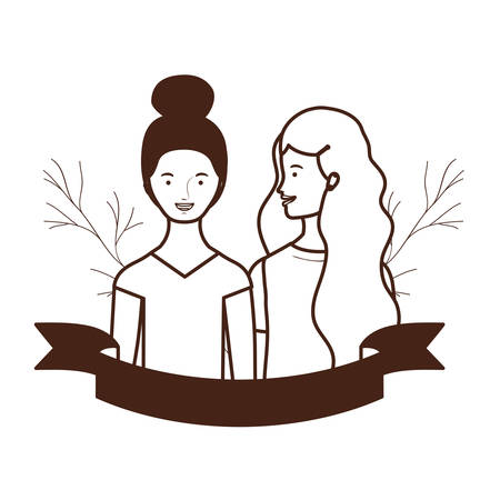 silhouette of women with branches and leaves background vector illustration designのイラスト素材