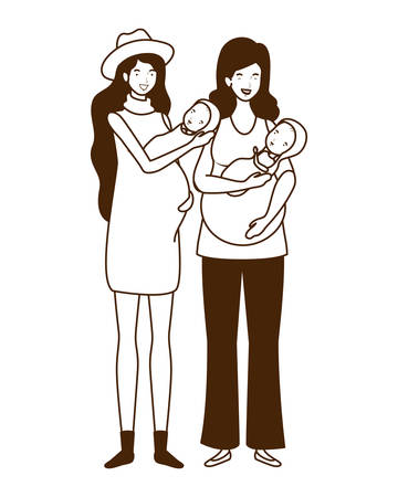 Mothers with babys design, Child newborn childhood kid innocence and little theme Vector illustrationのイラスト素材